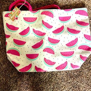 “Hello Summer” tote bag with watermelon beach design